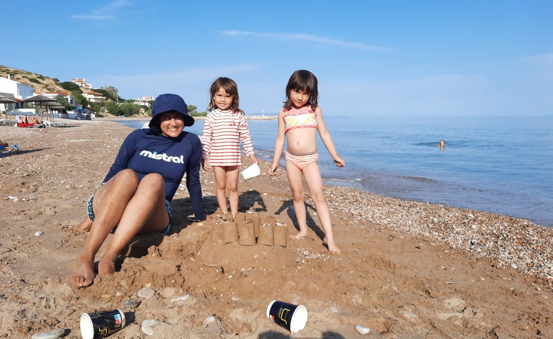 India, Nina and Karin on South Chios beach
